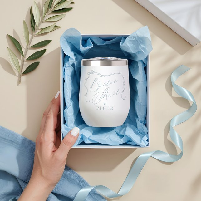 Proposition d'une servante de cuisine chic et de r (Hand Drawn Chic Bow & Ribbon Bridesmaid Proposal Thermal Wine Tumbler)