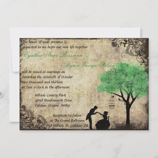 Proposition Vintage Wedding Invitation Green (Devant)