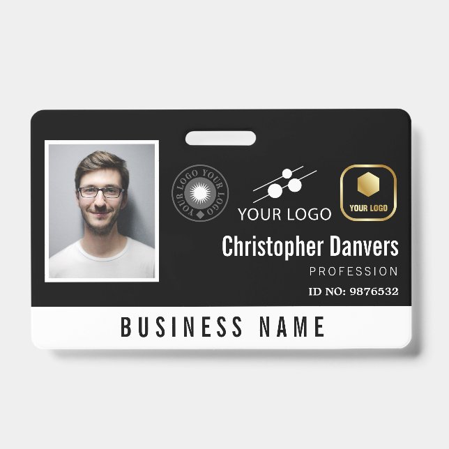 Propre Badge Employé de Bureau Noir Ajouter 3 Logo (Avant)