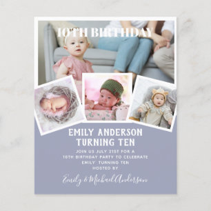 Prospectus 11,4 Cm X 14,2 Cm 10E Anniversaire Photo Collage Invitation Garçon f