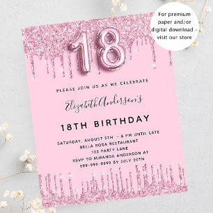 Prospectus 11,4 Cm X 14,2 Cm 18e anniversaire parties scintillant rose vif invi