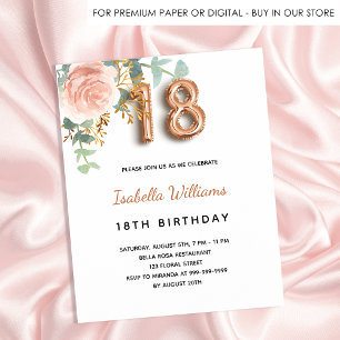 Prospectus 11,4 Cm X 14,2 Cm 18e anniversaire rose or fleuri invitation budget