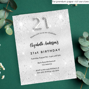 Prospectus 11,4 Cm X 14,2 Cm 21e anniversaire argent parties scintillant budget