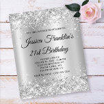 Prospectus 11,4 Cm X 14,2 Cm 21e anniversaire Glittery Silver Shimmer Ombre Inv<br><div class="desc">Une invitation glamour pour 21e anniversaire pour elle sur une option de circulaire papier budget (aucune enveloppe incluse). Faux brillant argent parties scintillant contre une coordination faux gris argenté brillant shimmer ombre métallique foil look image graphique. Le script de calligraphie noire peut être customisé. Tous les éclats de ce design...</div>