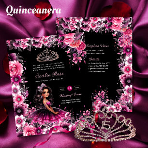 Prospectus 11,4 Cm X 14,2 Cm 25 Magenta Rose Quinceanera Robe Papier Floral