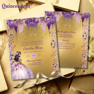 Prospectus 11,4 Cm X 14,2 Cm 25 Robe de Quinceanera en or violet étincelante