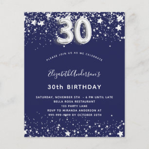 Prospectus 11,4 Cm X 14,2 Cm 30e anniversaire marine bleu argent budget invitat