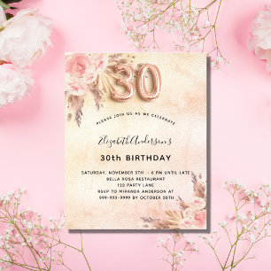 Prospectus 11,4 Cm X 14,2 Cm 30e anniversaire pampas herbe rose invitation budg