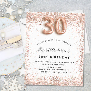 Prospectus 11,4 Cm X 14,2 Cm 30e anniversaire rose or blanc budget invitation