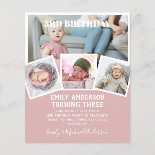 Prospectus 11,4 Cm X 14,2 Cm 3e anniversaire photo Collage Invitation garçon fi