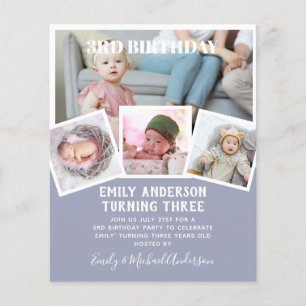 Prospectus 11,4 Cm X 14,2 Cm 3e anniversaire photo Collage Invitation garçon fi