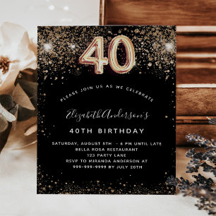 Prospectus 11,4 Cm X 14,2 Cm 40e anniversaire parties scintillant d'or noir inv