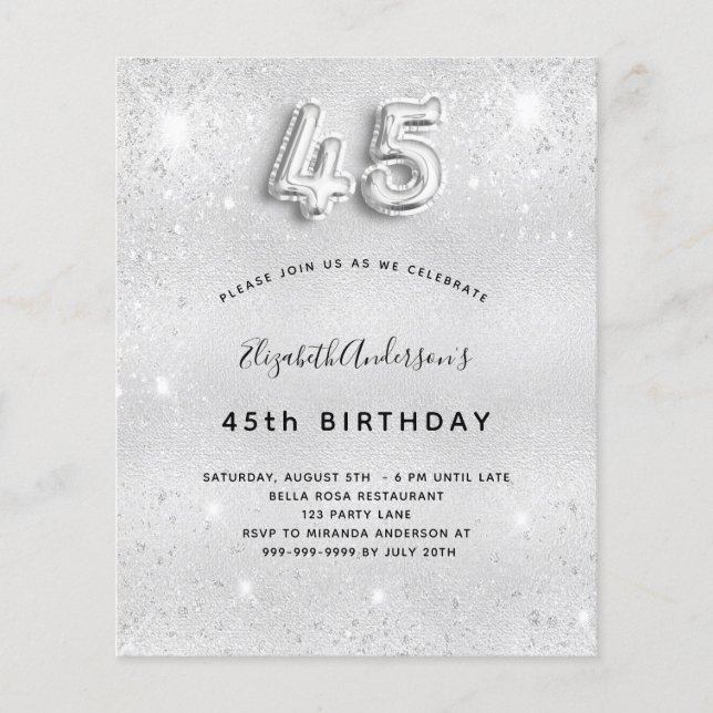 Prospectus 11,4 Cm X 14,2 Cm 45e anniversaire argent parties scintillant budget (Devant)