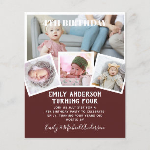 Prospectus 11,4 Cm X 14,2 Cm 4E anniversaire Photo Collage Invitation Garçon fi