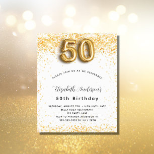 Prospectus 11,4 Cm X 14,2 Cm 50e anniversaire blanc or parties scintillant budg