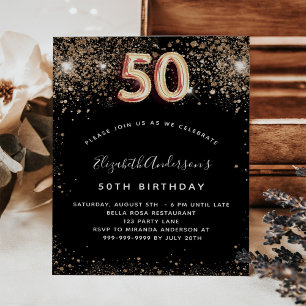 Prospectus 11,4 Cm X 14,2 Cm 50e anniversaire parties scintillant d'or noir inv