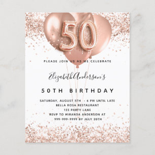 Prospectus 11,4 Cm X 14,2 Cm 50e anniversaire rose or ballons invitation budget