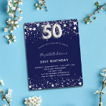 Prospectus 11,4 Cm X 14,2 Cm 50th birthday navy blue silver budget invitation<br><div class="desc">Please note that this invitation is on flyer paper and very thin. Envelopes are not included. For thicker invitations (same design) please visit our store. A modern, stylish and glamorous invitation for a 50th birthday party. A navy blue background, decorated with faux silver stars. Personalize and add your name and...</div>