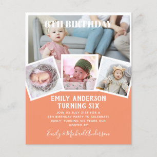 Prospectus 11,4 Cm X 14,2 Cm 6E Anniversaire Photo Collage Invitation Garçon Fi