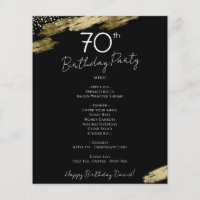 70e anniversaire Black and Gold Party Menu Flyer