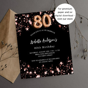 Prospectus 11,4 Cm X 14,2 Cm 80e anniversaire rose noir invitation budget or