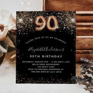 Prospectus 11,4 Cm X 14,2 Cm 90e anniversaire parties scintillant d'or noir inv