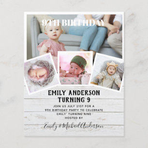 Prospectus 11,4 Cm X 14,2 Cm 9TH Birthday Photo Collage Invite Boy Girl Mixed