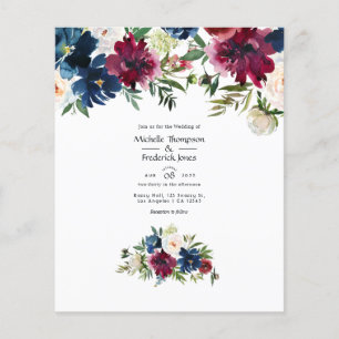 Prospectus 11,4 Cm X 14,2 Cm Admission de mariage floral Bordo et Navy
