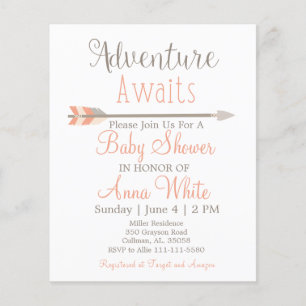 Prospectus 11,4 Cm X 14,2 Cm Adventure Attend Baby shower Invitation