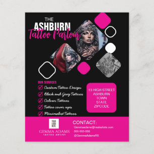 Prospectus 11,4 Cm X 14,2 Cm Affiche de salon de tatouage - Noir rose personnal