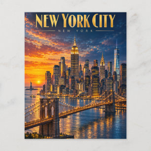 Prospectus 11,4 Cm X 14,2 Cm Affiche de voyage de la skyline dorée de New York