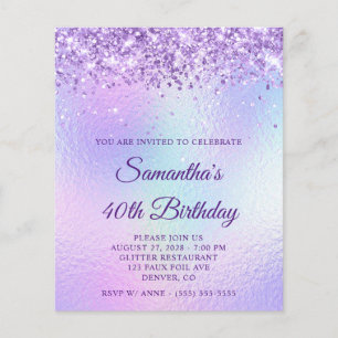 Prospectus 11,4 Cm X 14,2 Cm Anniversaire 40 ans Arc-en-ciel Iridé Glitter Viol