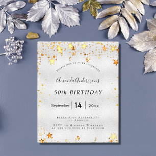 Prospectus 11,4 Cm X 14,2 Cm Anniversaire argent or étoiles invitation budgétai