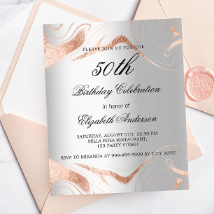 Prospectus 11,4 Cm X 14,2 Cm Anniversaire argent rose or marbre budget invitati