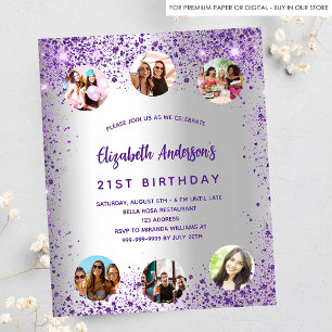 Prospectus 11,4 Cm X 14,2 Cm Anniversaire argent violet photo invitation budget