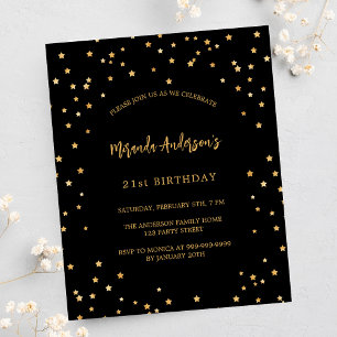 Prospectus 11,4 Cm X 14,2 Cm Anniversaire Black or stars budget party invitatio