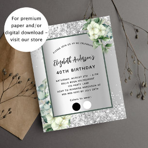 Prospectus 11,4 Cm X 14,2 Cm Anniversaire blanc argenté invitation budgétaire