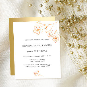 Prospectus 11,4 Cm X 14,2 Cm Anniversaire blanc or fleuri invitation budgétaire