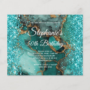 Prospectus 11,4 Cm X 14,2 Cm Anniversaire de 50 ans Turquoise Marbré Or Paillet