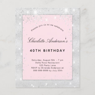 Prospectus 11,4 Cm X 14,2 Cm Anniversaire de fête argent rousse rose budget par