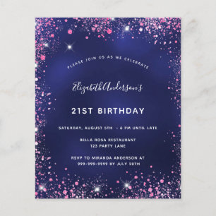Prospectus 11,4 Cm X 14,2 Cm Anniversaire de fête marine bleu rose budget invit