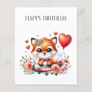 Prospectus 11,4 Cm X 14,2 Cm Anniversaire de pilote de renard mignon
