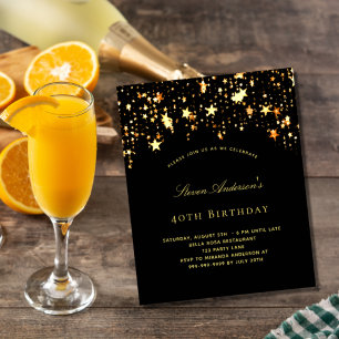 Prospectus 11,4 Cm X 14,2 Cm Anniversaire fête noir or budget invitation