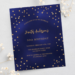 Prospectus 11,4 Cm X 14,2 Cm Anniversaire marine bleu or étoiles invitation bud