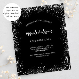 Prospectus 11,4 Cm X 14,2 Cm Anniversaire noir argent parties scintillant budge