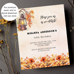 Prospectus 11,4 Cm X 14,2 Cm Anniversaire orange automne florales invitation bu