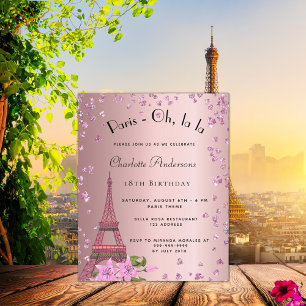 Prospectus 11,4 Cm X 14,2 Cm Anniversaire Paris rose vif Eiffel invitation budg