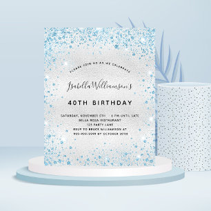 Prospectus 11,4 Cm X 14,2 Cm Anniversaire parties scintillant bleu argenté invi
