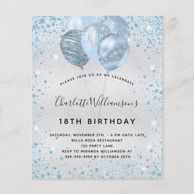 Prospectus 11,4 Cm X 14,2 Cm Anniversaire parties scintillant bleu argenté invi (Devant)