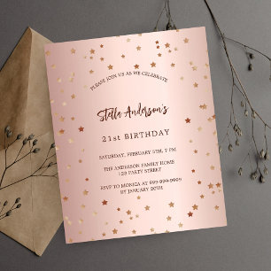 Prospectus 11,4 Cm X 14,2 Cm Anniversaire rose or étoiles budget fête invitatio